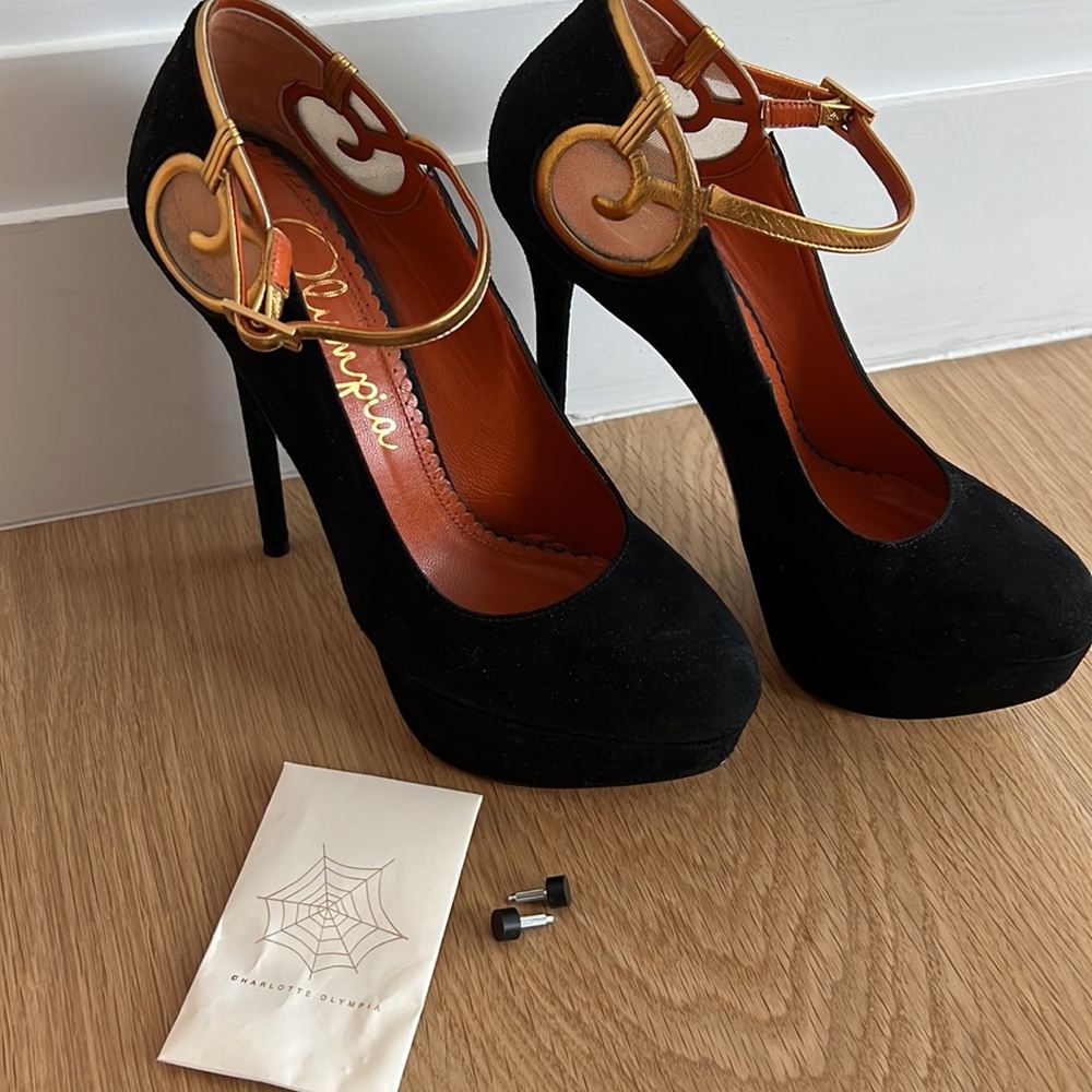 Charlotte Olympia black and gold platform heels